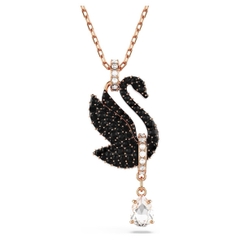 CHÍNH HÃNG - SWAROVSKI Swan pendant (Black, Rose gold-tone plated) - Dây cổ, chuyền thiên nga pha lê đen, giọt nước rơi - JEWELRY NECKLACE