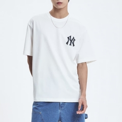 MLB Denim-like monotiv overfit functional short-sleeve T-shirt New York Yankees IVORY - Áo thun cổ tròn, tay lở màu trắng kem