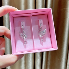 SWAROVSKI Swan earrings (Swan, White, Rhodium plated) - Khuyên tai, thiên nga, đính pha lê trắng - JEWERY