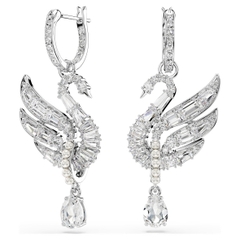 SWAROVSKI Swan earrings (Swan, White, Rhodium plated) - Khuyên tai, thiên nga, đính pha lê trắng - JEWERY