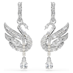 SWAROVSKI Swan earrings (Swan, White, Rhodium plated) - Khuyên tai, thiên nga, đính pha lê trắng - JEWERY