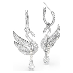 SWAROVSKI Swan earrings (Swan, White, Rhodium plated) - Khuyên tai, thiên nga, đính pha lê trắng - JEWERY