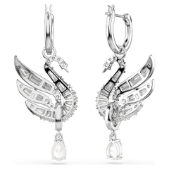 SWAROVSKI Swan earrings (Swan, White, Rhodium plated) - Khuyên tai, thiên nga, đính pha lê trắng - JEWERY