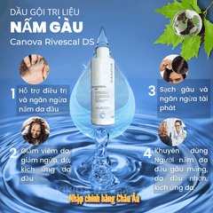 Dầu Gội Canova Rivescal DS 200ml – Giảm Viêm Da Đầu, Nấm Gàu, Mụn Đỏ, Viêm Da Tiết Bã, Làm Dịu Da Đầu, Kiểm Soát Nhờn Hiệu Quả