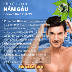 Dầu Gội Canova Rivescal DS 200ml – Giảm Viêm Da Đầu, Nấm Gàu, Mụn Đỏ, Viêm Da Tiết Bã, Làm Dịu Da Đầu, Kiểm Soát Nhờn Hiệu Quả