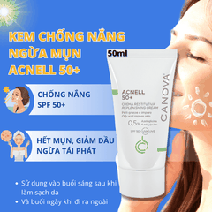 Kem Chống Nắng Ngừa Mụn CANOVA ACNELL SPF 50+ – Kiềm Dầu, Ngừa Mụn, Giảm Thâm, Không Nhờn Rít, Chính Hãng (50ml)