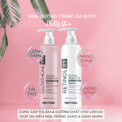 Kem dưỡng trắng body Prettyskin Lotion dưỡng thể chống lão hóa làm trắng da cấp tốc Glutathione và Retinol B5