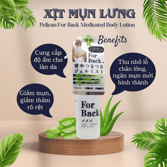 Xịt mụn lưng Pelican For Back Gel Mist giảm mụn thâm dưỡng trắng sáng sạch sâu tẩy da chết Nhật Bản 100ml