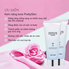 Kem nâng tone PrettySkin Diamond Tone-Up Cream dưỡng trắng da mặt và da body lót nâng tông trắng mịn 100ml
