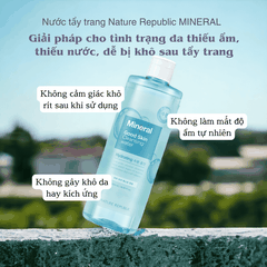 Nước tẩy trang Nature Republic Cleansing Water tẩy trang mắt môi trang điểm da dầu mụn da nhạy cảm da khô 500ml