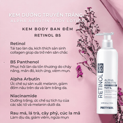 Kem dưỡng trắng body Prettyskin Lotion dưỡng thể chống lão hóa làm trắng da cấp tốc Glutathione và Retinol B5