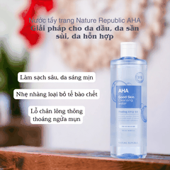 Nước tẩy trang Nature Republic Cleansing Water tẩy trang mắt môi trang điểm da dầu mụn da nhạy cảm da khô 500ml