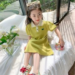 Váy công chúa cho bé gái mùa hè Váy phong cách phương Tây Váy POLO màu trơn Váy chữ A Hàn Quốc mới Tay ngắn 242