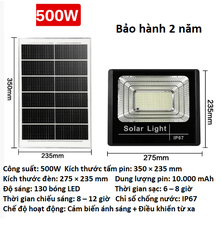 Đèn năng lượng mặt trời điều khiển đèn pha led ngoài trời không thấm nước IP67 hiển thị pin Tự động bật khi trời tối