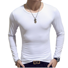 Áo thun nam tay dài màu trơn đơn giản cổ tròn mùa xuân thu dành cho nam giới trẻ tuổi