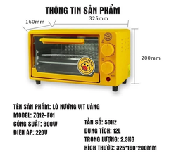 Lò nướng mini đa năng 2 tầng tiện dụng cho mọi gia đình, dung tích 12L công suất 800w, bếp nướng tiết kiệm điện năng