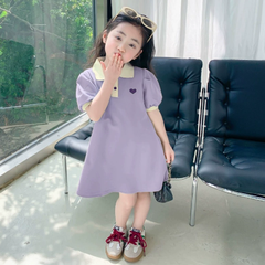 Váy công chúa cho bé gái mùa hè Váy phong cách phương Tây Váy POLO màu trơn Váy chữ A Hàn Quốc mới Tay ngắn 242
