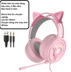 Tai nghe chơi game có dây Panson PSH-200 Cat Edition Pink Crystal dành cho máy tính để bàn và máy tính xách tay có micrô