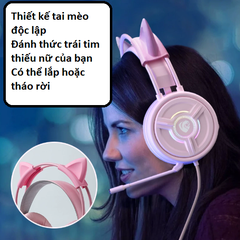 Tai nghe chơi game có dây Panson PSH-200 Cat Edition Pink Crystal dành cho máy tính để bàn và máy tính xách tay có micrô