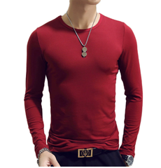 Áo thun nam tay dài màu trơn đơn giản cổ tròn mùa xuân thu dành cho nam giới trẻ tuổi