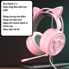 Tai nghe chơi game có dây Panson PSH-200 Cat Edition Pink Crystal dành cho máy tính để bàn và máy tính xách tay có micrô