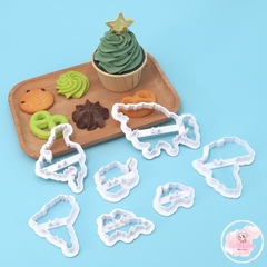 Khuôn nhấn nhựa tạo hình bánh quy, bánh bao mèo Kitty, chữ nhật, 7 châu lục, 3 hoa cúc