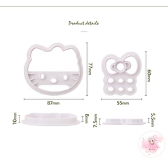 Khuôn nhấn nhựa tạo hình bánh quy, bánh bao mèo Kitty, chữ nhật, 7 châu lục, 3 hoa cúc