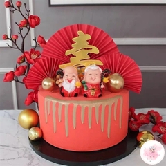 Cành đào đỏ, hồng 30cm - phụ kiện trang trí bánh kem tết