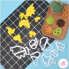 Khuôn nhấn nhựa tạo hình bánh quy, bánh bao mèo Kitty, chữ nhật, 7 châu lục, 3 hoa cúc