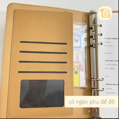 Sổ còng B5 kẻ ngang khuy cài họa tiết bìa da  70gsm, 200 trang, cài bút, để thẻ