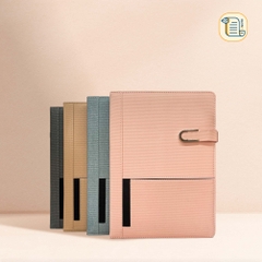 Sổ tay B5 kẻ ngang bìa da vân vải khuy từ nam châm 70gsm, 200 trang, cài bút, để thẻ