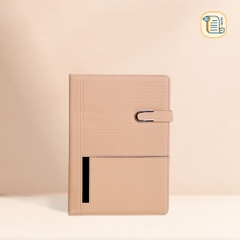 Sổ tay B5 kẻ ngang bìa da vân vải khuy từ nam châm 70gsm, 200 trang, cài bút, để thẻ