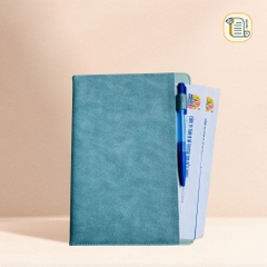 Sổ tay B5 kẻ ngang bìa da vân vải 70gsm, 200 trang, cài bút, để thẻ