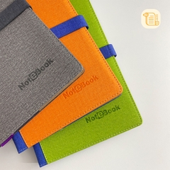 Sổ tay B5 kẻ ngang NOTEBOOK bìa da PU vân vải khuy từ 70gsm, 200 trang, cài bút