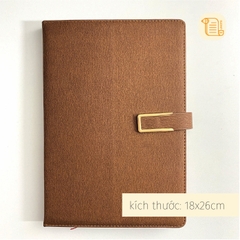 Sổ tay B5 kẻ ngang khuy từ bìa da mịn 70gsm, 200 trang