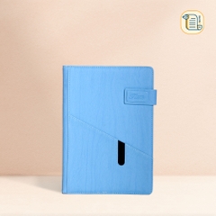 Sổ tay B5 kẻ ngang TIME bìa da PU vân gỗ 70gsm, 200 trang, cài bút, để thẻ
