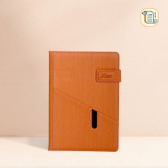 Sổ tay B5 kẻ ngang TIME bìa da PU vân gỗ 70gsm, 200 trang, cài bút, để thẻ