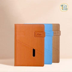 Sổ tay B5 kẻ ngang TIME bìa da PU vân gỗ 70gsm, 200 trang, cài bút, để thẻ