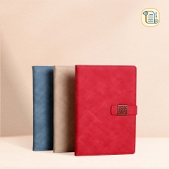 Sổ tay B5 kẻ ngang khuy cài họa tiết bìa da PU vân vải  70gsm, 200 trang, cài bút