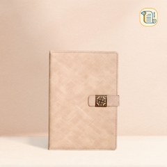 Sổ tay B5 kẻ ngang khuy cài họa tiết bìa da PU vân vải  70gsm, 200 trang, cài bút