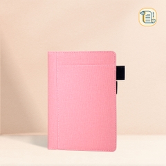 Sổ tay A5 kẻ ngang bìa da vân vải  70gsm, 200 trang, cài bút, để thẻ