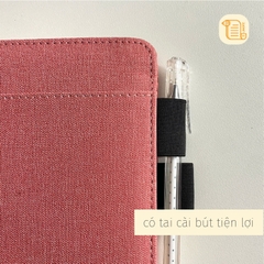 Sổ tay A5 kẻ ngang bìa da vân vải  70gsm, 200 trang, cài bút, để thẻ