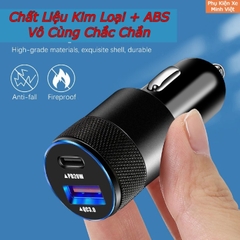 Tẩu Sạc Ô Tô Nhanh PD + QC3.0 – Hợp Kim Nhôm Cao Cấp, Sạc 2 Cổng Nhanh