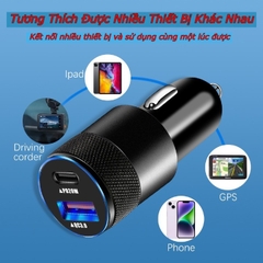 Tẩu Sạc Ô Tô Nhanh PD + QC3.0 – Hợp Kim Nhôm Cao Cấp, Sạc 2 Cổng Nhanh