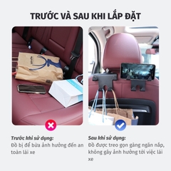 Móc treo đồ ô tô kiêm giá đỡ điện thoại – Bộ 4 móc vân carbon đa năng