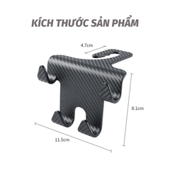 Móc treo đồ ô tô kiêm giá đỡ điện thoại – Bộ 4 móc vân carbon đa năng
