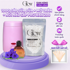 Combo 100gr Sáp Wax Lông Sữa Dừa  Siêu Bám Lông + Mỡ Trăn N'store + Nồi Nấu Sáp ProWax 200 Chống Dính Mini GLOW WAXING - 1013