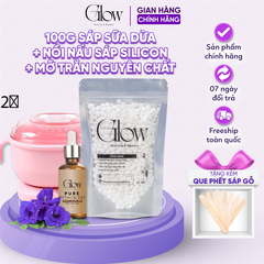 Combo Nồi Nấu Sáp Silicon Điện Gấp Gọn + 100Gr Sáp Dừa Cao Cấp GLOWWAXING + Mỡ Trăn Nguyên Chất 10ml Tặng Que Phết CHE TÊN - 1092