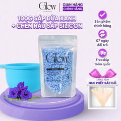 Combo Chén Nấu Sáp Wax Lông Silicone GLOW WAXING + 100gr Sáp Sữa Dừa xanh Siêu Bám Lông Tặng Que