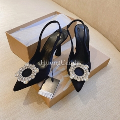 Giày ZR Vải Sa.tin đen Đính Đá Trắng Tròn Cao 8cm Fullbox[nên lùi size-HÀNG SẴN]H350/68438/T2.1B